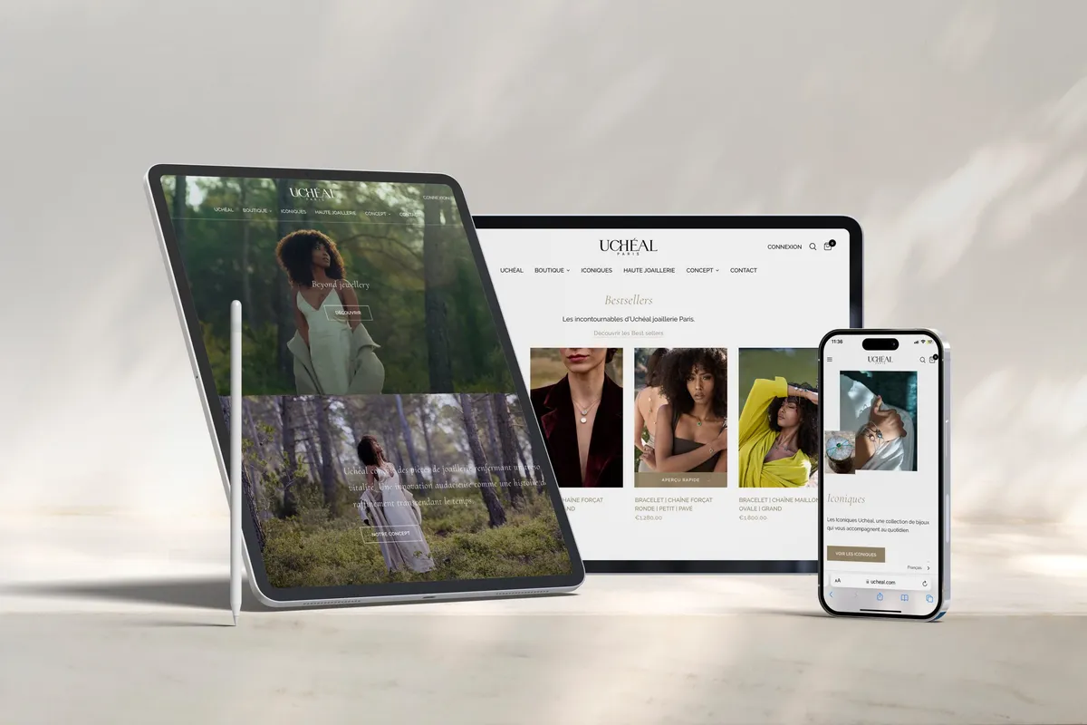 <p>mockup sur smartphone, tablette et ordinateur du site internet Uchéal</p>
