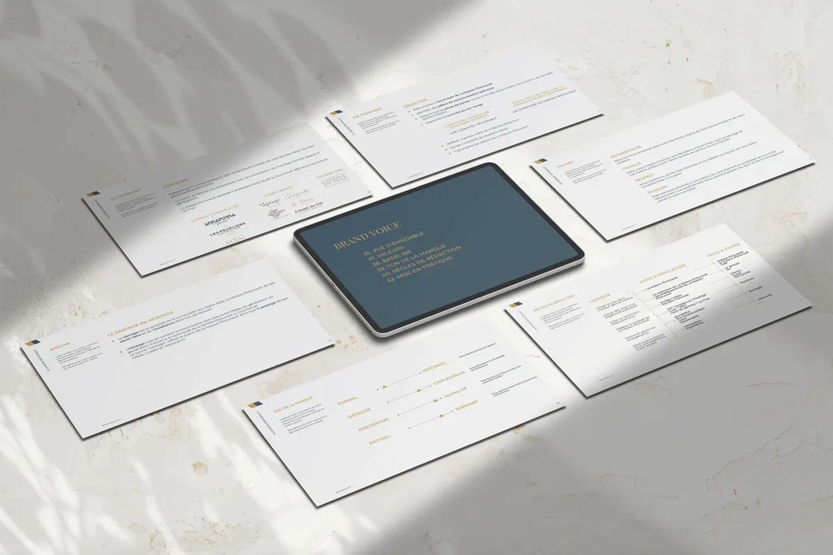 <p>mockup de la brand voice de la maison pinturault</p>
